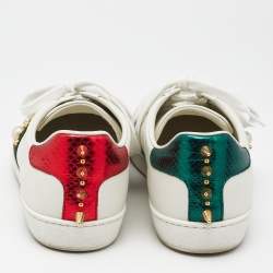 Gucci White Leather and Python Embossed Leather New Ace Lace Up Sneakers Size 38.5