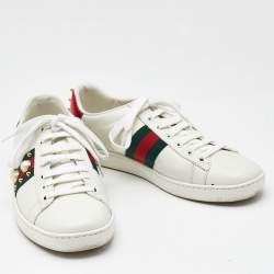 Gucci White Leather and Python Embossed Leather New Ace Lace Up Sneakers Size 38.5