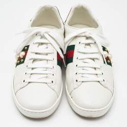 Gucci White Leather and Python Embossed Leather New Ace Lace Up Sneakers Size 38.5