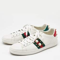 Gucci White Leather and Python Embossed Leather New Ace Lace Up Sneakers Size 38.5