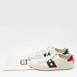 Gucci White Leather and Python Embossed Leather New Ace Lace Up Sneakers Size 38.5