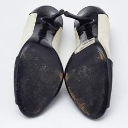Pre Owned Gucci Black/White Patent Leather And Suede Peep Toe Pumps Size 37