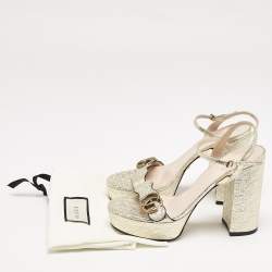 Gucci Gold Foil Leather GG Marmont Ankle Strap Sandals Size 39