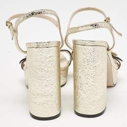 Gucci Gold Foil Leather GG Marmont Ankle Strap Sandals Size 39