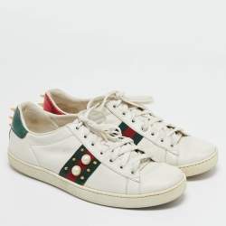 Pre Owned Gucci White Leather Studded Ace Sneakers Size 41