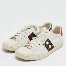 Pre Owned Gucci White Leather Studded Ace Sneakers Size 41