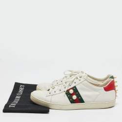 Pre Owned Gucci White Leather Studded Ace Sneakers Size 41