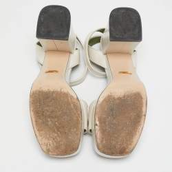 Gucci Cream Leather GG Marmont Platform Block Heel Ankle Strap Sandals Size 38.5