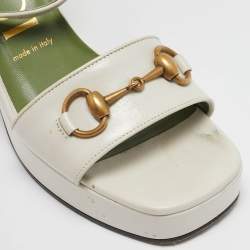 Gucci Cream Leather GG Marmont Platform Block Heel Ankle Strap Sandals Size 38.5