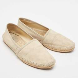 Gucci Grey/Cream GG Canvas And Leather Slip On Espadrille Flats Size 39