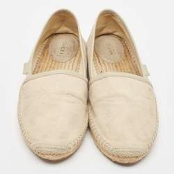 Gucci Grey/Cream GG Canvas And Leather Slip On Espadrille Flats Size 39