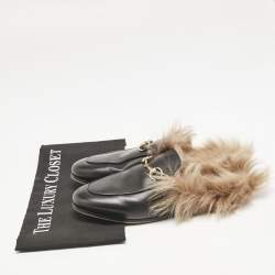 Gucci Black Leather Fur Lined Princetown Flat Mules Size 37