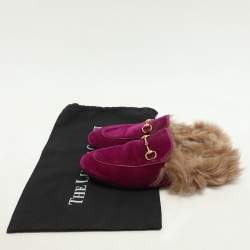 Pre Owned Gucci Purple Velvet Fur Lined Prince town Mules Size 38.5
