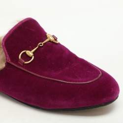 Pre Owned Gucci Purple Velvet Fur Lined Prince town Mules Size 38.5