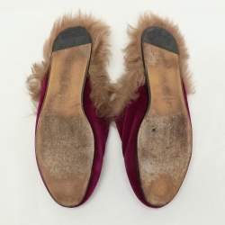 Pre Owned Gucci Purple Velvet Fur Lined Prince town Mules Size 38.5