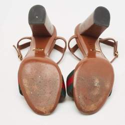 Pre Owned Gucci Brown Leather Web Horsebit Ankle Strap Sandals Size 38