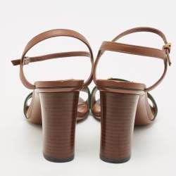Pre Owned Gucci Brown Leather Web Horsebit Ankle Strap Sandals Size 38