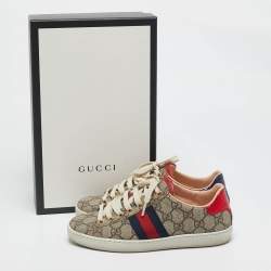 Gucci Beige GG Supreme Canvas Web Ace Low Top Sneakers Size 35