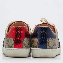 Gucci Beige GG Supreme Canvas Web Ace Low Top Sneakers Size 35
