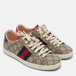 Gucci Beige GG Supreme Canvas Web Ace Low Top Sneakers Size 35