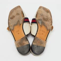 Pre Owned Gucci Off White Leather Peyton Square Toe Flat Mules Size 38