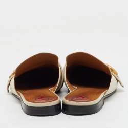 Pre Owned Gucci Off White Leather Peyton Square Toe Flat Mules Size 38