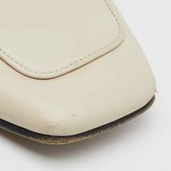 Pre Owned Gucci Off White Leather Peyton Square Toe Flat Mules Size 38