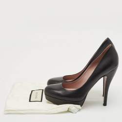 Gucci Black Leather Round Toe Platform Pumps Size 38