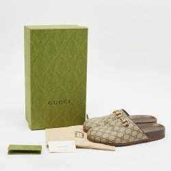 Pre Owned Gucci Beige/Ebony GG Supreme Canvas Horsebit Slippers Size 41