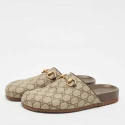 Pre Owned Gucci Beige/Ebony GG Supreme Canvas Horsebit Slippers Size 41