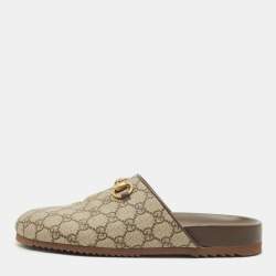 Pre Owned Gucci Beige/Ebony GG Supreme Canvas Horsebit Slippers Size 41