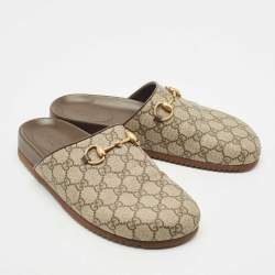 Pre Owned Gucci Beige/Ebony GG Supreme Canvas Horsebit Slippers Size 41