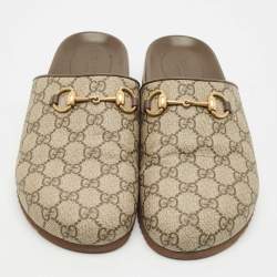 Pre Owned Gucci Beige/Ebony GG Supreme Canvas Horsebit Slippers Size 41