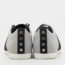Gucci Silver Glitter Bambi Web Studded Low Top Sneakers Size 40