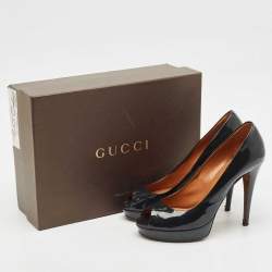 Gucci Navy Blue Patent Leather Betty Platform Pumps Size 38.5