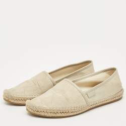 Gucci Cream/Grey Canvas and Leather Espadrille Flats Size 37.5