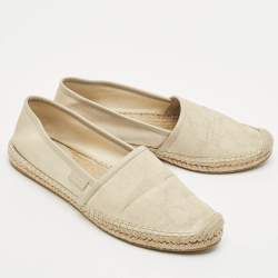 Gucci Cream/Grey Canvas and Leather Espadrille Flats Size 37.5
