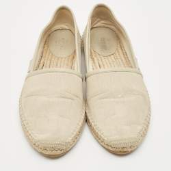 Gucci Cream/Grey Canvas and Leather Espadrille Flats Size 37.5