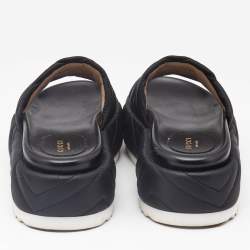 Pre Owned Gucci Black Matelassé Nylon Angelina Platform Sandals Size 36.5