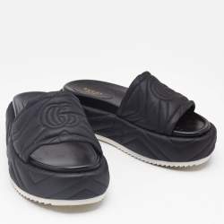 Pre Owned Gucci Black Matelassé Nylon Angelina Platform Sandals Size 36.5