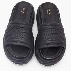 Pre Owned Gucci Black Matelassé Nylon Angelina Platform Sandals Size 36.5