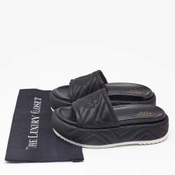 Pre Owned Gucci Black Matelassé Nylon Angelina Platform Sandals Size 36.5