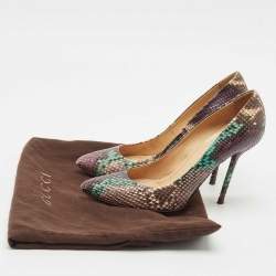 Gucci Multicolor Python Horsebit Pointed Toe Pumps Size 37.5