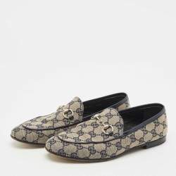 Gucci Beige/Blue GG Canvas and Leather Jordaan Horsebit Loafers Size 37