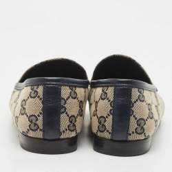 Gucci Beige/Blue GG Canvas and Leather Jordaan Horsebit Loafers Size 37