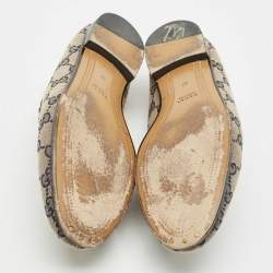 Gucci Beige/Blue GG Canvas and Leather Jordaan Horsebit Loafers Size 37