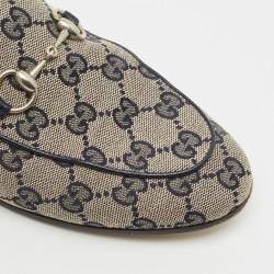 Gucci Beige/Blue GG Canvas and Leather Jordaan Horsebit Loafers Size 37