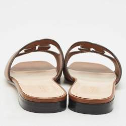 مملوكة مسبقًا Gucci Brown Leather Interlocking G Cut Out Flat Slides Size 38.5