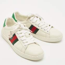 Gucci White Leather Ace Web Low Top Sneakers Size 37