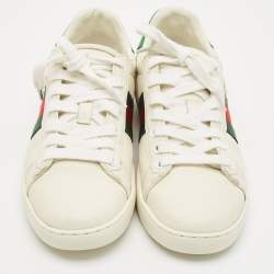 Gucci White Leather Ace Web Low Top Sneakers Size 37